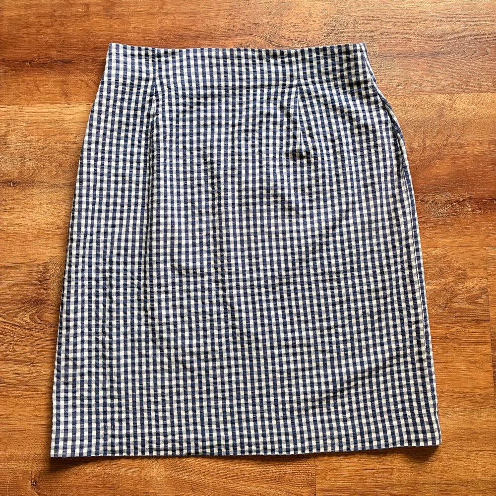 Talbots Navy and White Gingham Pencil Skirt Vintage Retro